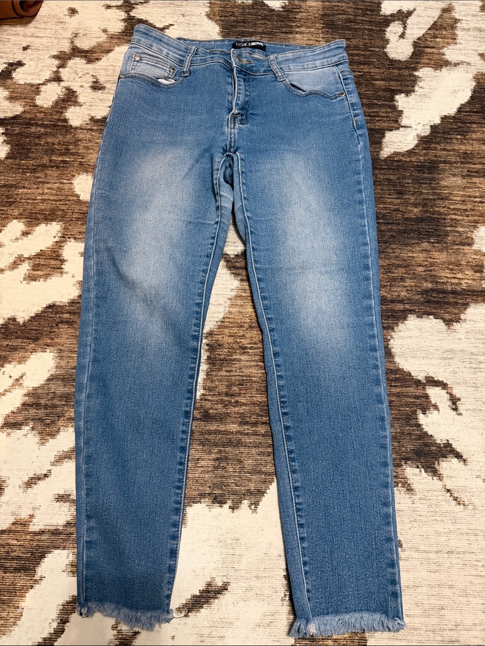 Fashion Nova High Waist Light Blue Ankle Skinny Jeans with Frayed Hem